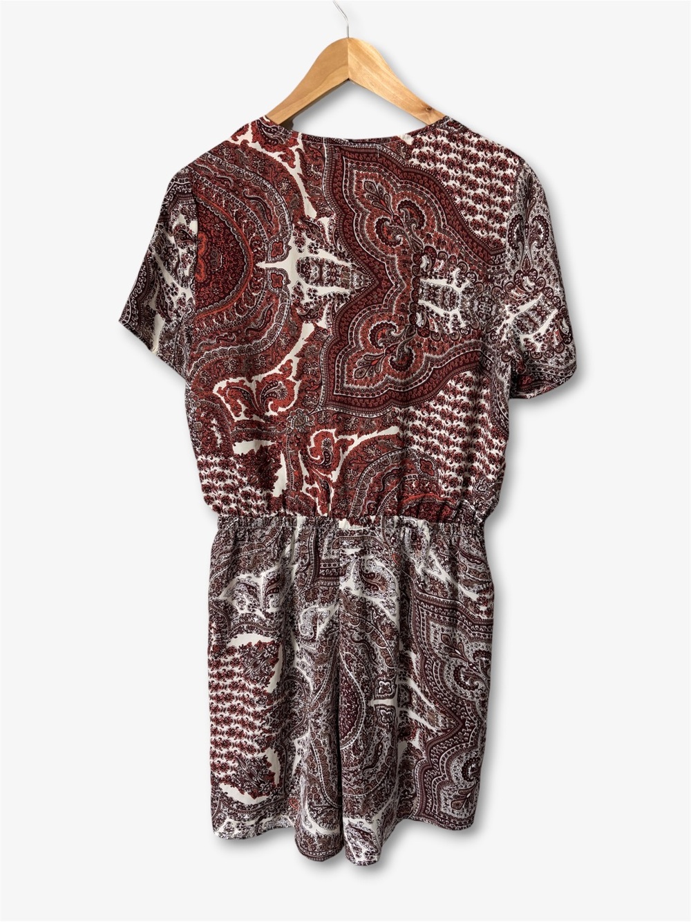 Nasty Gal Burgundy Paisley Tie Front Romper Western Boho Festival Womens Size 10 - Picture 5 of 16